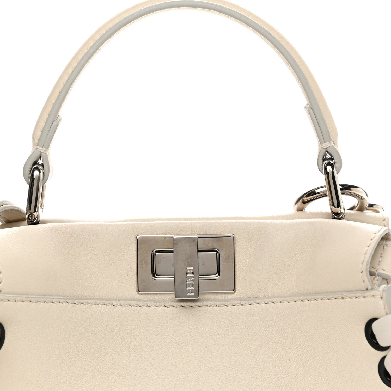 Fendi Nappa Lace Up Mini Peekaboo Iconic Satchel Bianco Carta 7 of 9