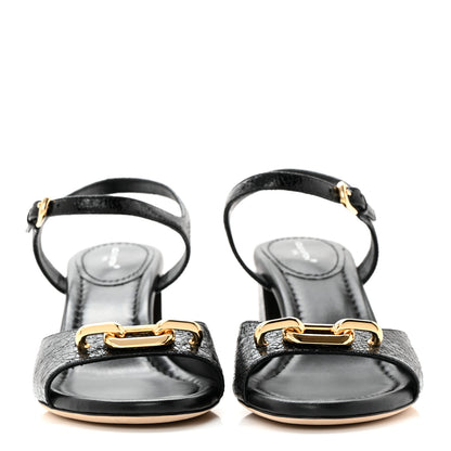 Louis Vuitton Metallic Crinkled Calfskin LV Edge Sandals 38.5 Black 2 of 9