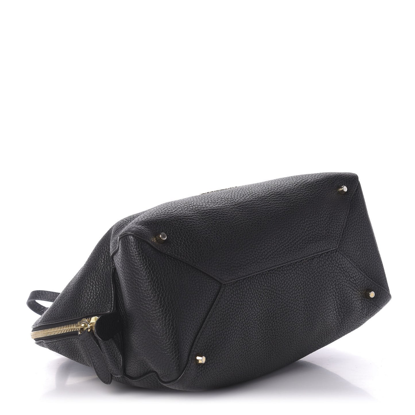 London Grainy Calfskin Medium Greenwood Bowling Bag Black