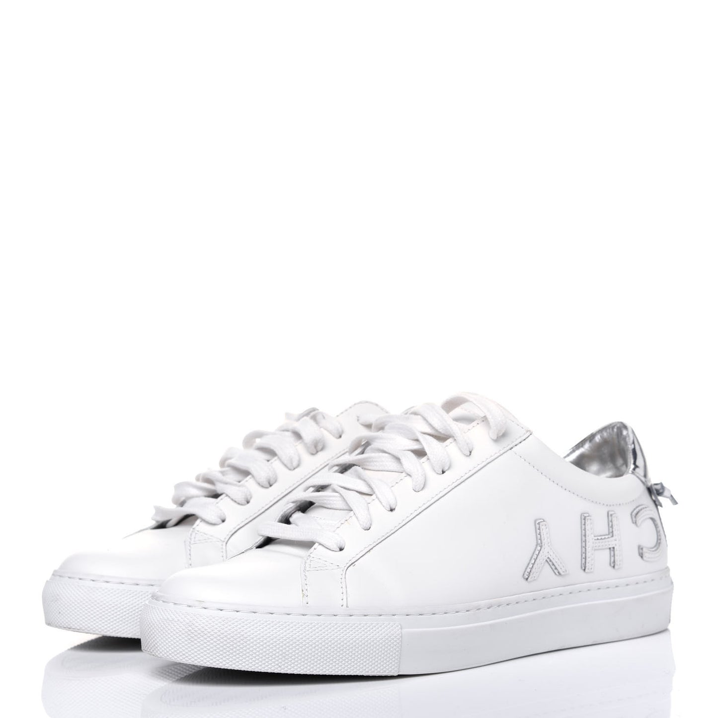 Calfskin Reverse Logo Womens Urban Street Sneakers 39.5 White Silver