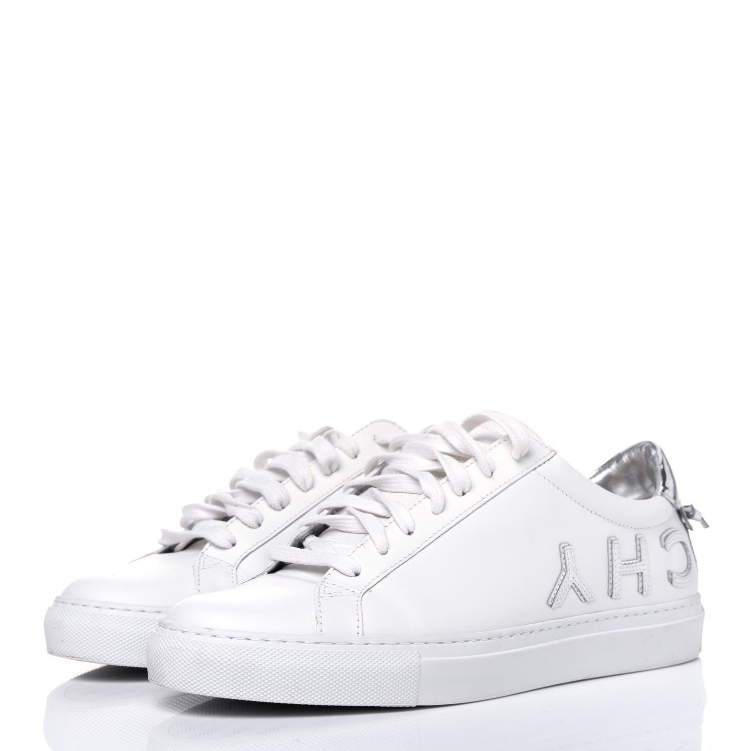Givenchy Calfskin Reverse Logo Womens Urban Street Sneakers 39.5 White Silver 3 of 14