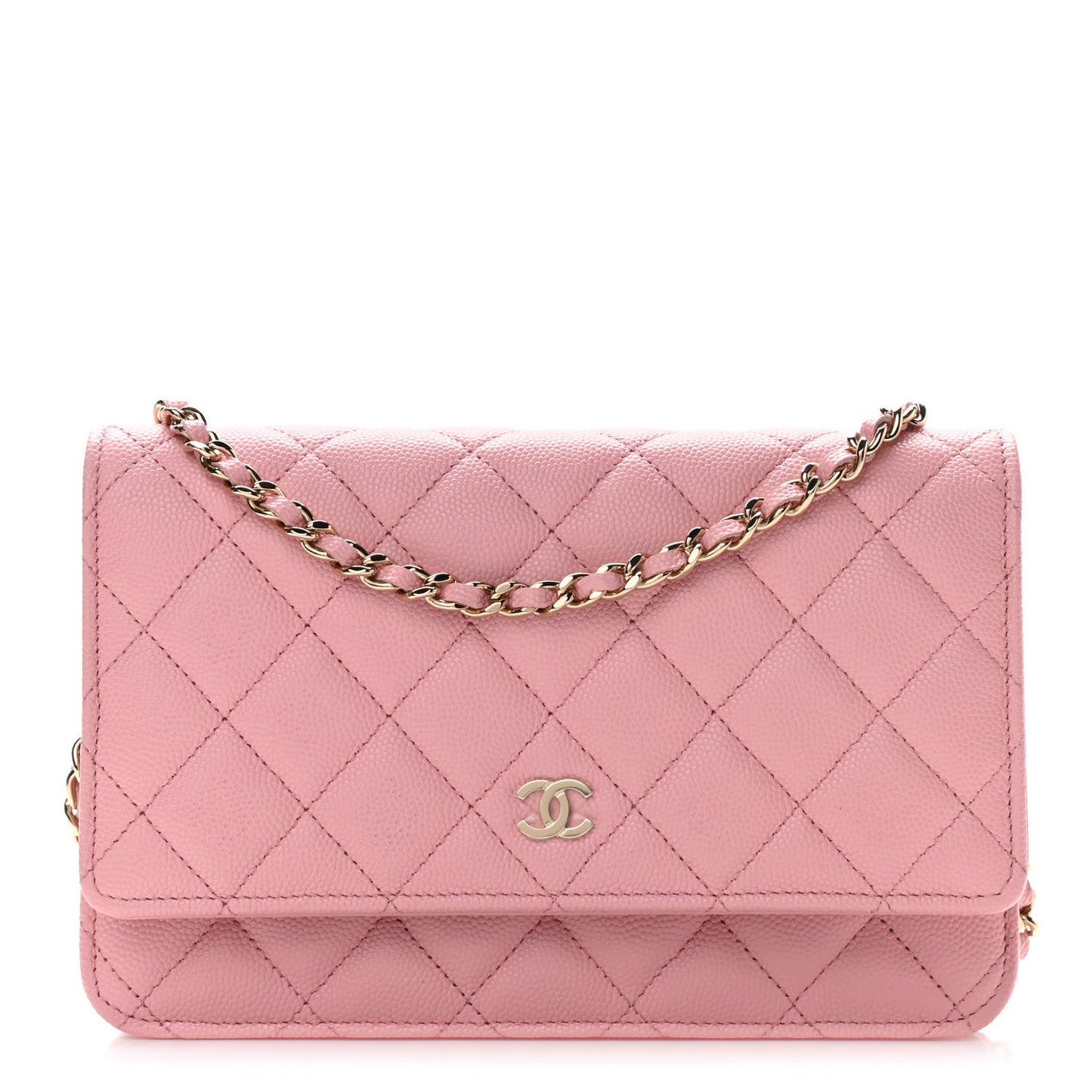 Caviar Quilted Wallet On Chain WOC Light Pink