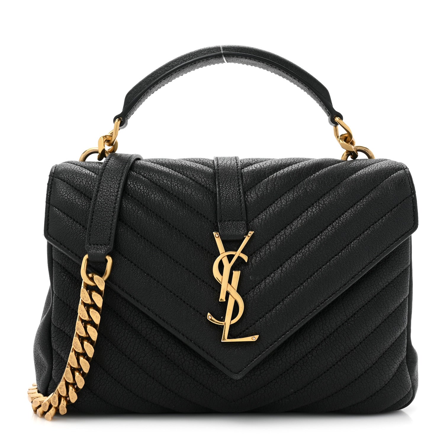 Saint Laurent Sheepskin Matelasse Chevron Monogram Medium College Bag Black 1 of 15