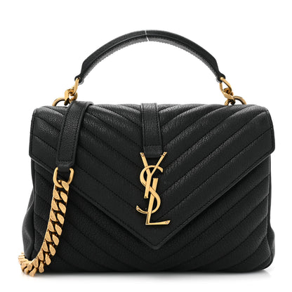 Saint Laurent Sheepskin Matelasse Chevron Monogram Medium College Bag Black 1 of 15