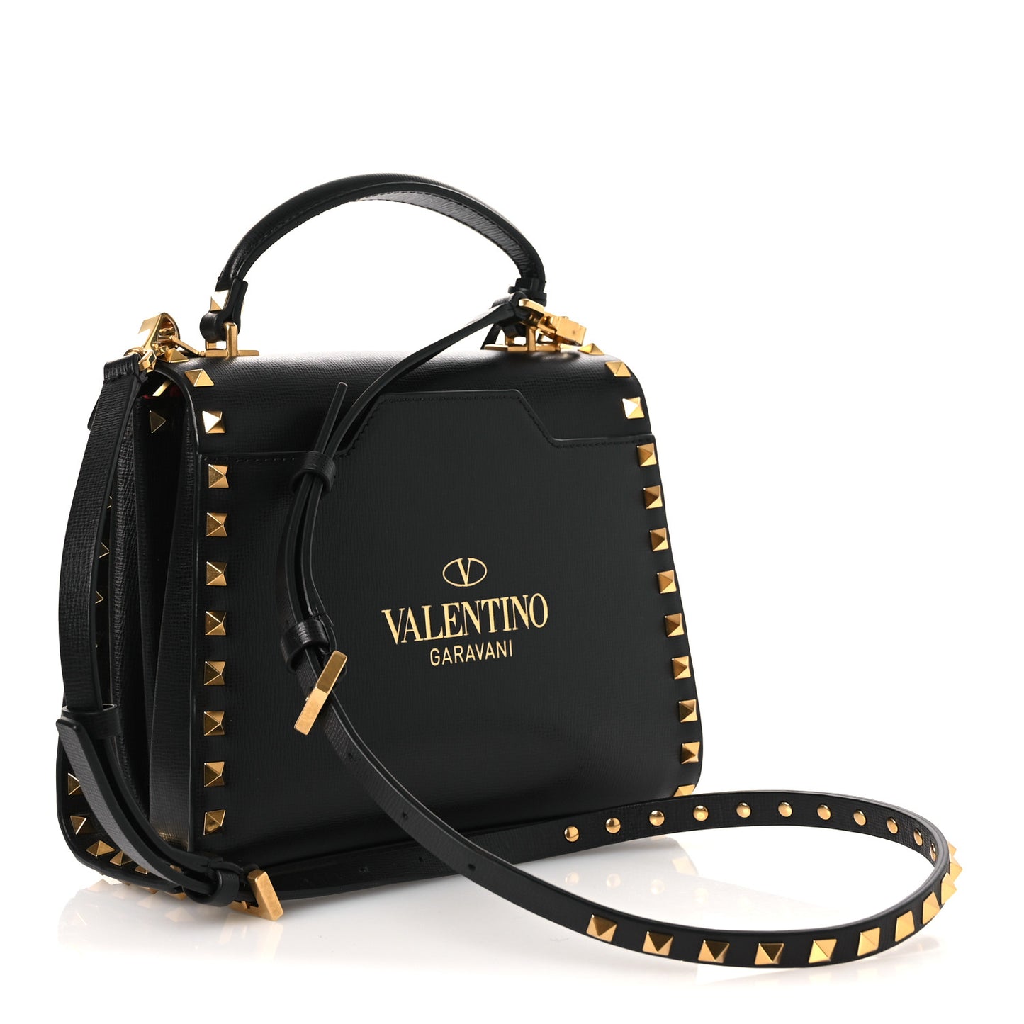 Grainy Calfskin Small Rockstud Alcove Top-Handle Flap Bag Black