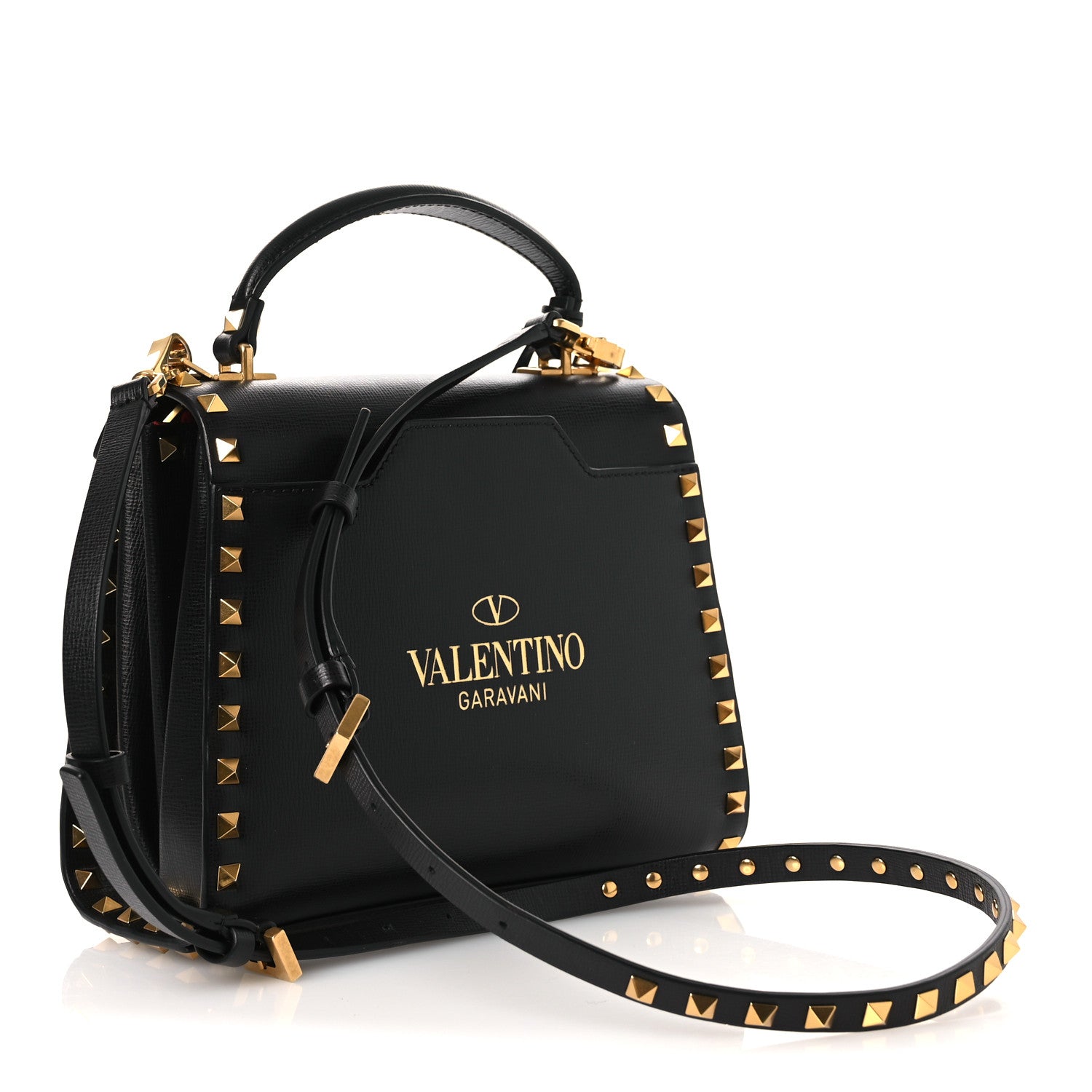 Valentino Garavani Grainy Calfskin Small Rockstud Alcove Top-Handle Flap Bag Black 3 of 10