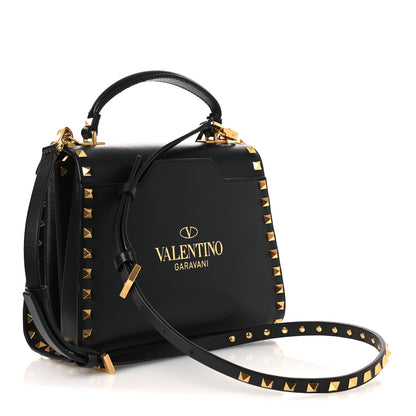 Valentino Garavani Grainy Calfskin Small Rockstud Alcove Top-Handle Flap Bag Black 3 of 10
