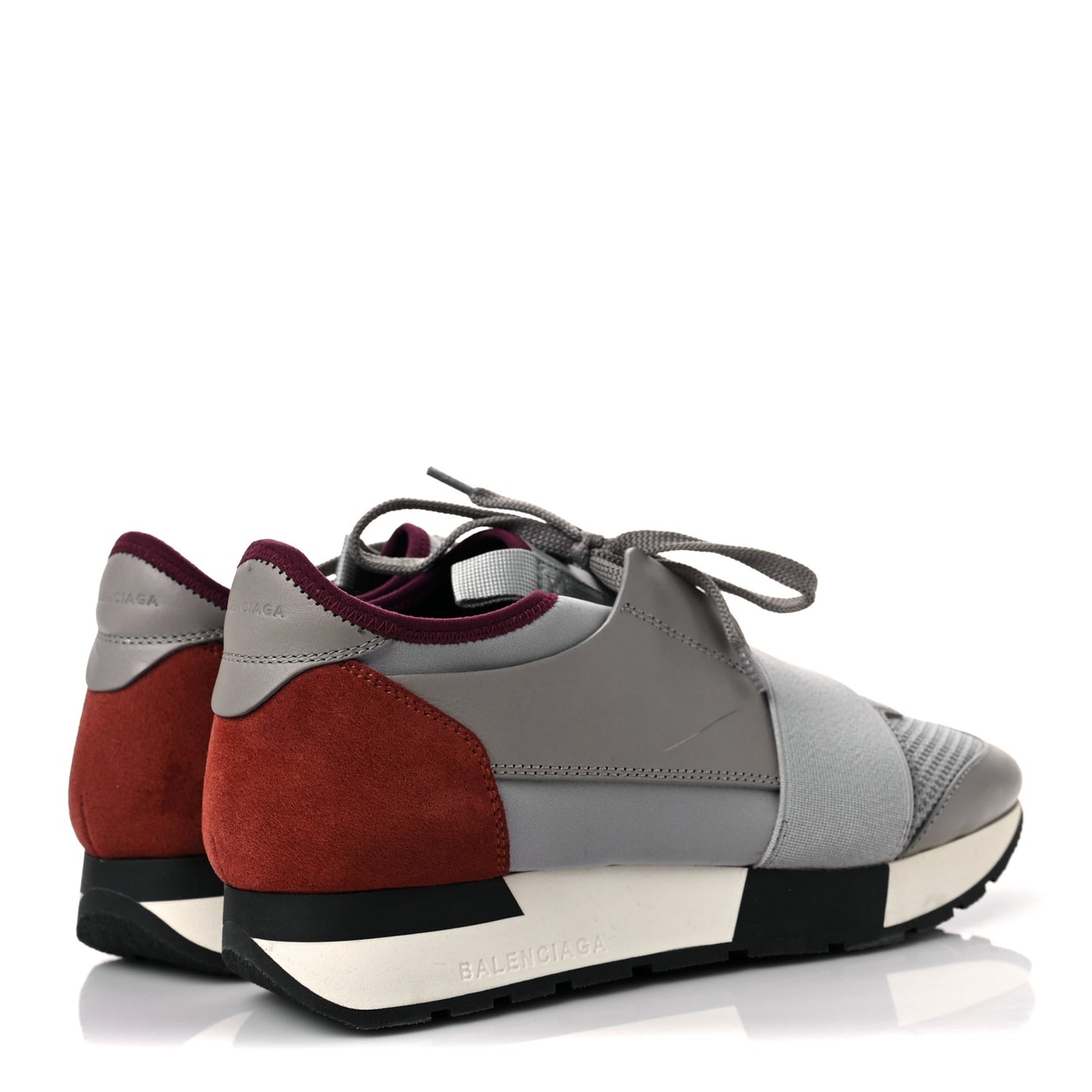 Mesh Calfskin Neoprene Suede Womens Race Runner Sneakers 37 Gris Bois de Rose