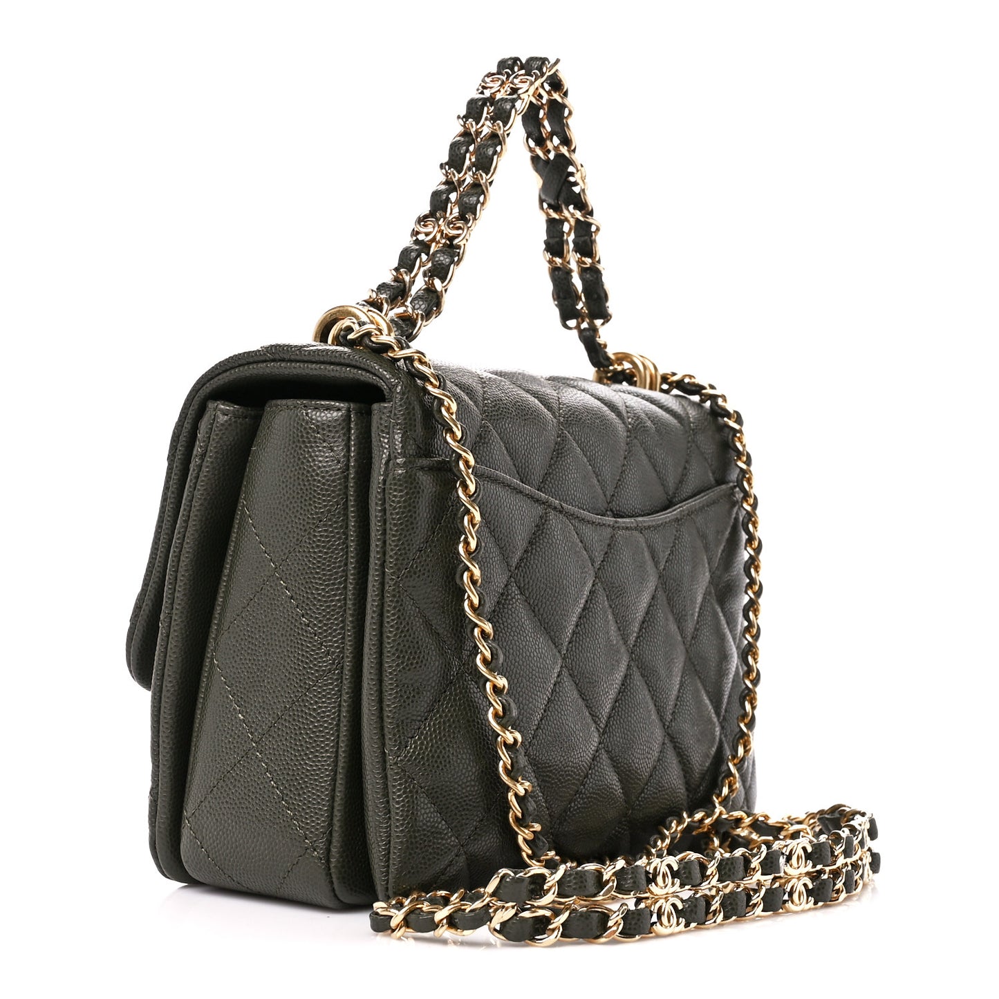 Caviar Quilted Mini Coco First Flap Khaki