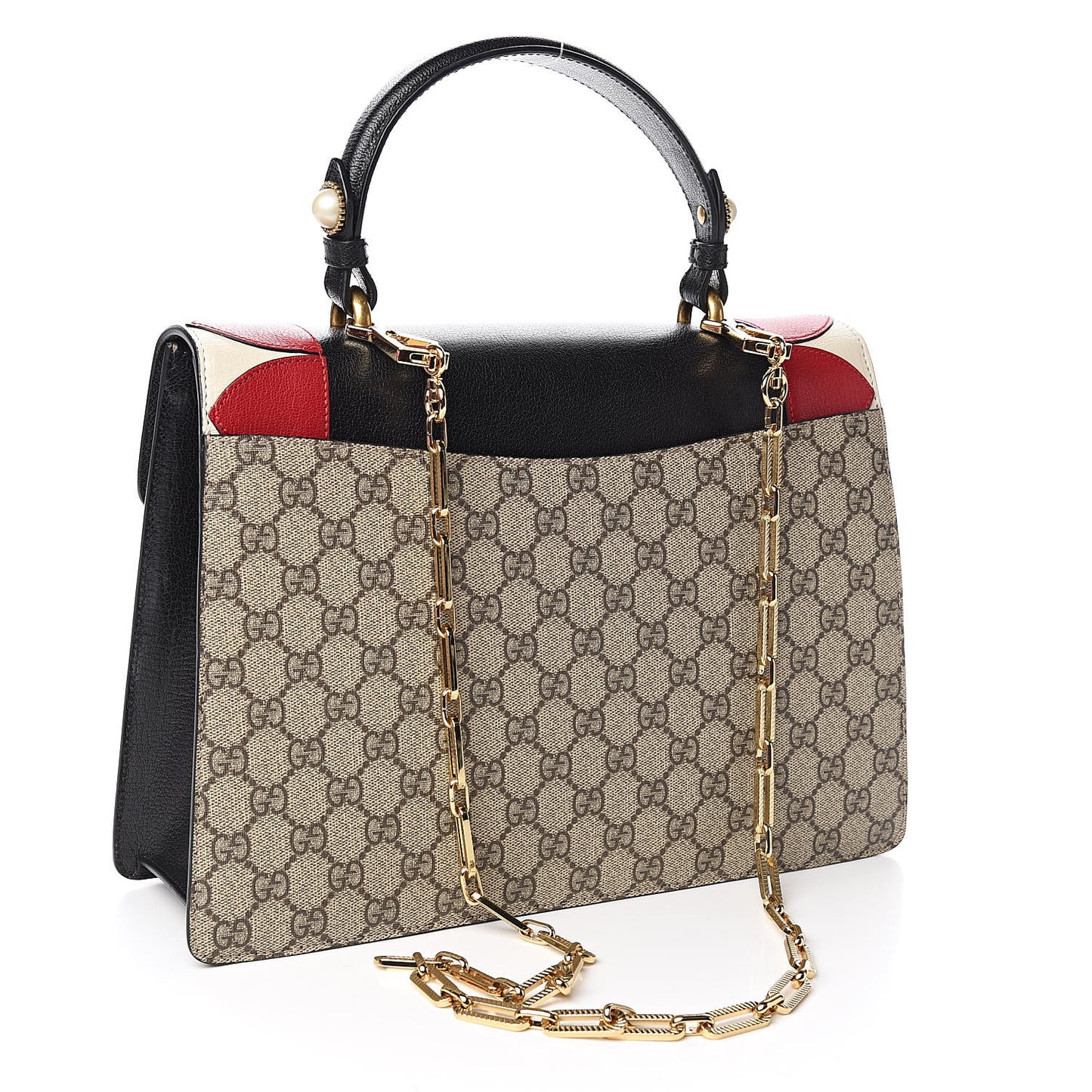 GG Supreme Monogram Goatskin Pearl Embroidered Medium Fox Broche Top Handle Bag Beige Ebony Black Hibiscus Red Mystic White