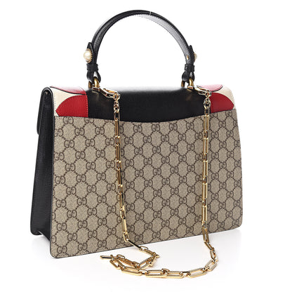 Gucci GG Supreme Monogram Goatskin Pearl Embroidered Medium Fox Broche Top Handle Bag Beige Ebony Black Hibiscus Red Mystic White 3 of 11