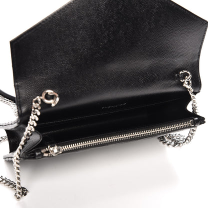 Saint Laurent Grain De Poudre Matelasse Chevron Monogram Envelope Chain Wallet Black 5 of 10