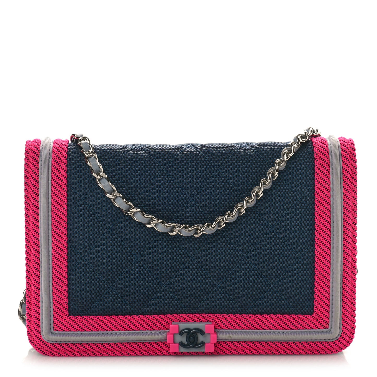 Canvas Quilted Fluo Boy Wallet On Chain WOC Dark Navy Fuchsia Grey