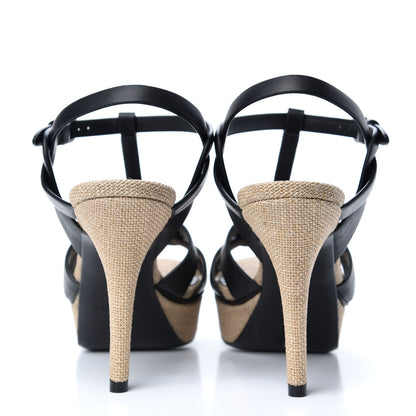Saint Laurent Calfskin Canvas Tribute 75 Platform Sandals 38 Black 7 of 11
