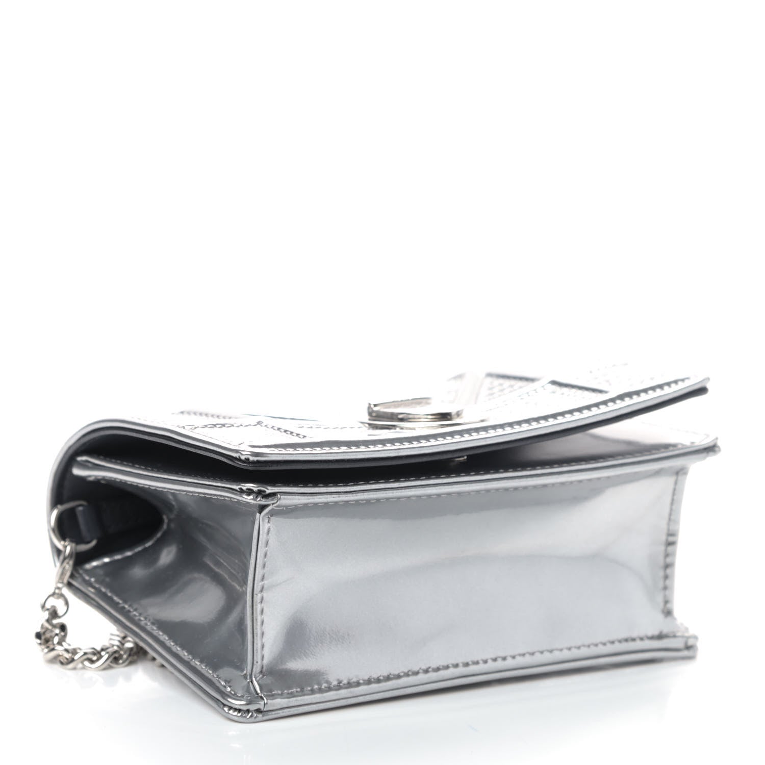 Christian Dior Metallic Patent Micro-Cannage Baby Diorama Flap Bag Silver 3 of 4