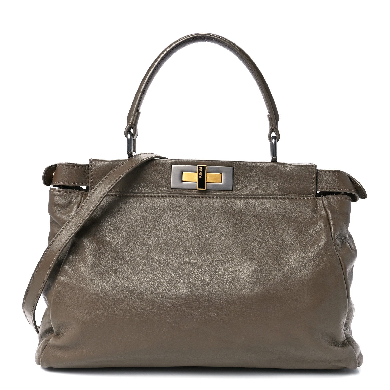 Fendi Goatskin Calf Hair Leopard Print Medium Peekaboo Iconic Satchel Taupe 1 of 13