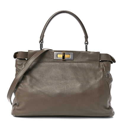Fendi Goatskin Calf Hair Leopard Print Medium Peekaboo Iconic Satchel Taupe 1 of 13