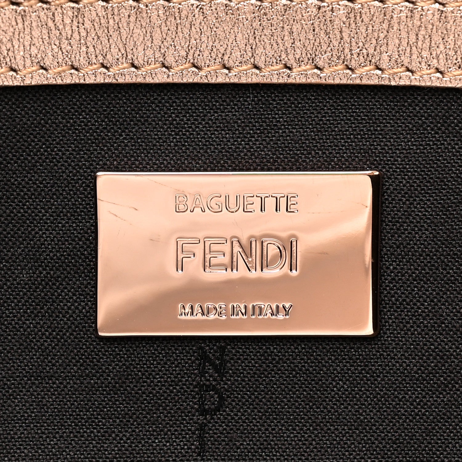 Fendi Vitello Laminato FF 1974 Embossed Baguette Rame 6 of 8