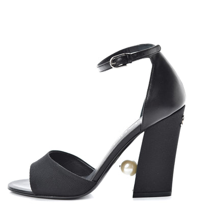 Chanel Lambskin Grosgrain Open Toe Pearl Sandal Heels 36 Black 1 of 12