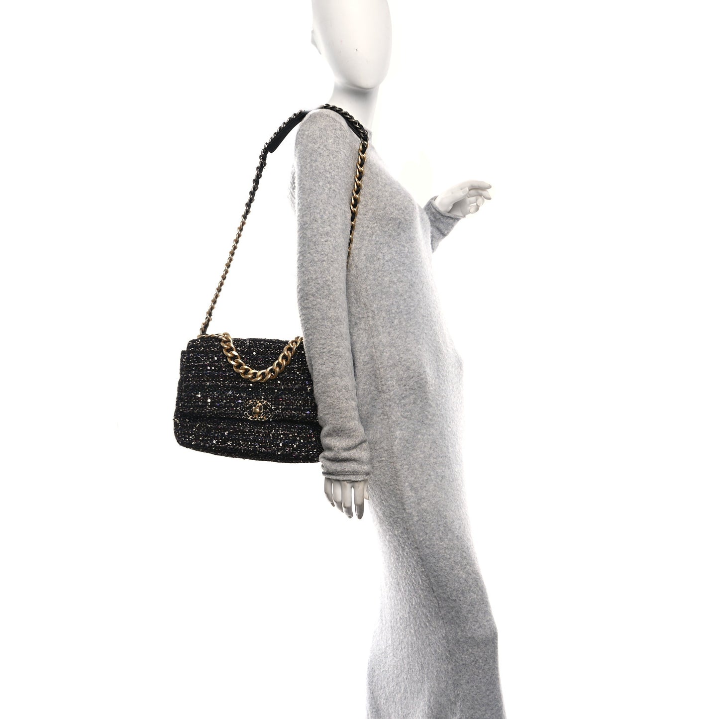 Tweed Sequin Quilted Medium Chanel 19 Flap Black Multicolor