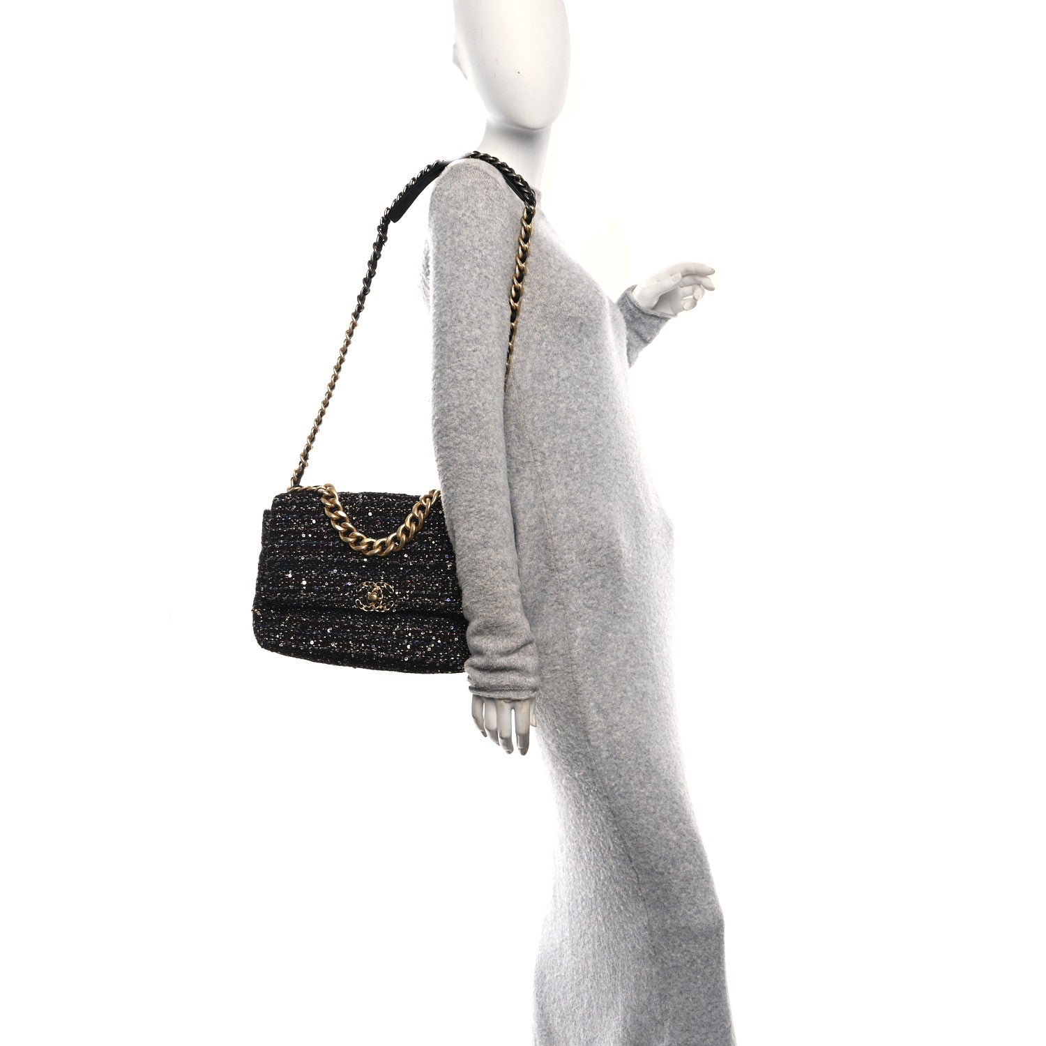 Chanel Tweed Sequin Quilted Medium Chanel 19 Flap Black Multicolor 2 of 10