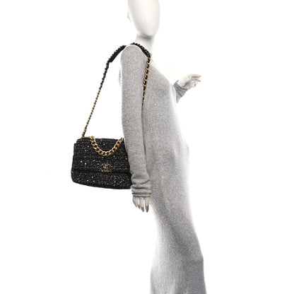 Chanel Tweed Sequin Quilted Medium Chanel 19 Flap Black Multicolor 2 of 10
