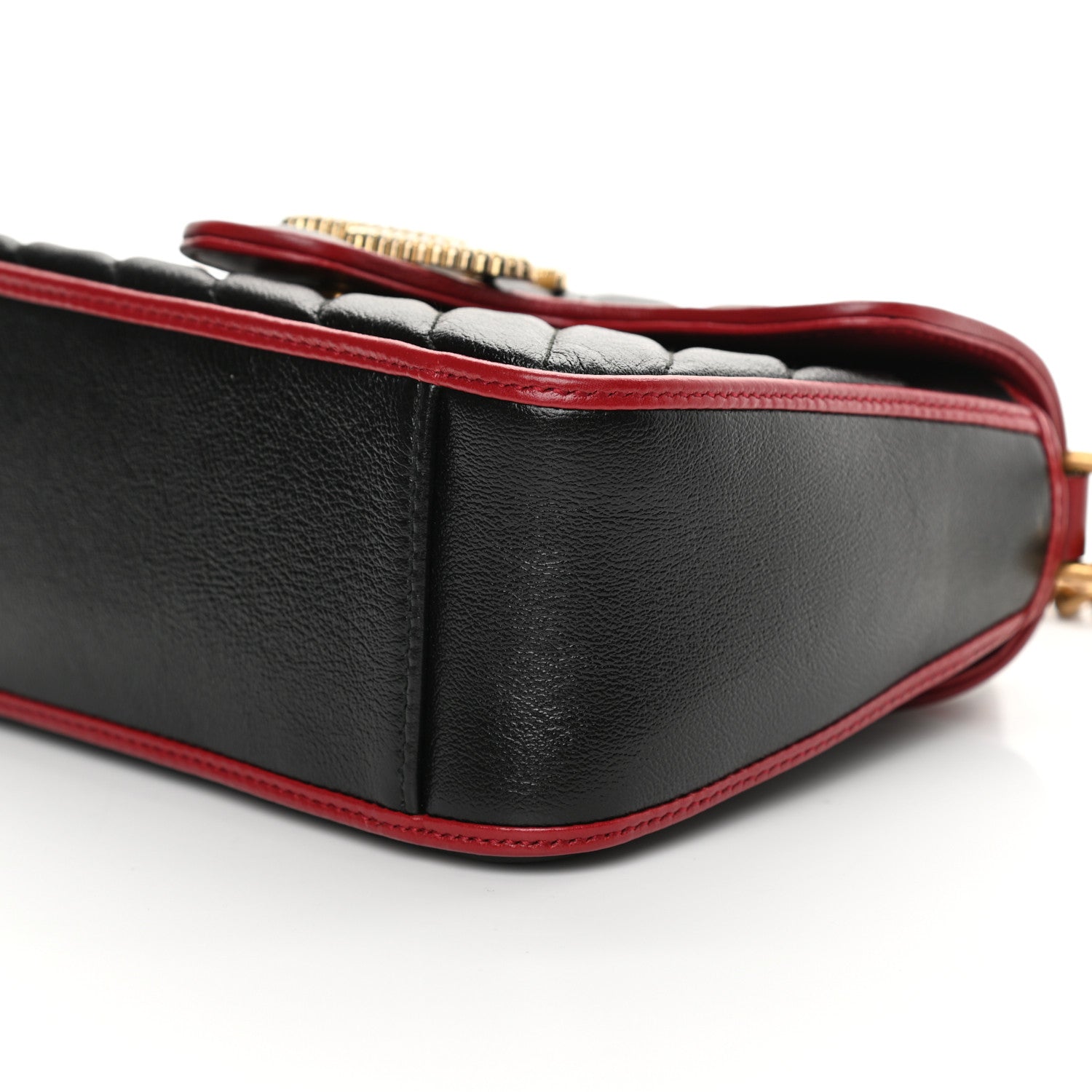 Gucci Vintage Effect Calfskin Matelasse Diagonal Mini Torchon GG Marmont Top Handle Shoulder Bag Black Romantic Cherry 10 of 11