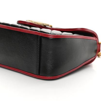 Gucci Vintage Effect Calfskin Matelasse Diagonal Mini Torchon GG Marmont Top Handle Shoulder Bag Black Romantic Cherry 10 of 11