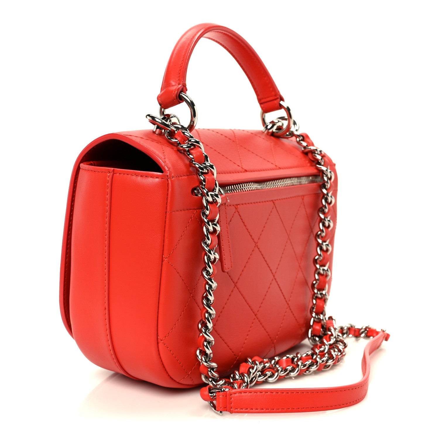 Chanel Calfskin Stitched Small Ring My Bag Flap Crossbody Red 3 of 11