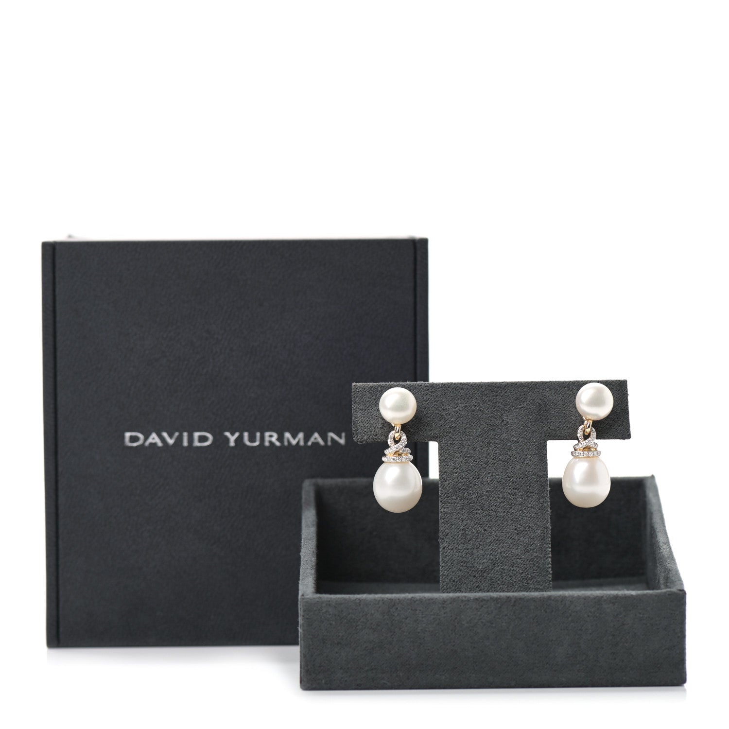David Yurman 18K Yellow Gold Diamond Pearl Helena Drop Earrings 6 of 6
