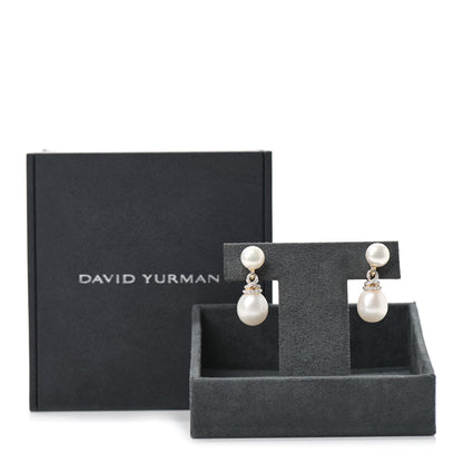 David Yurman 18K Yellow Gold Diamond Pearl Helena Drop Earrings 6 of 6