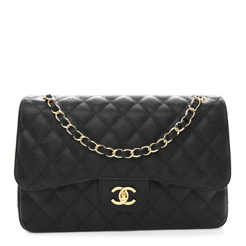 Caviar Quilted Jumbo Double Flap Black