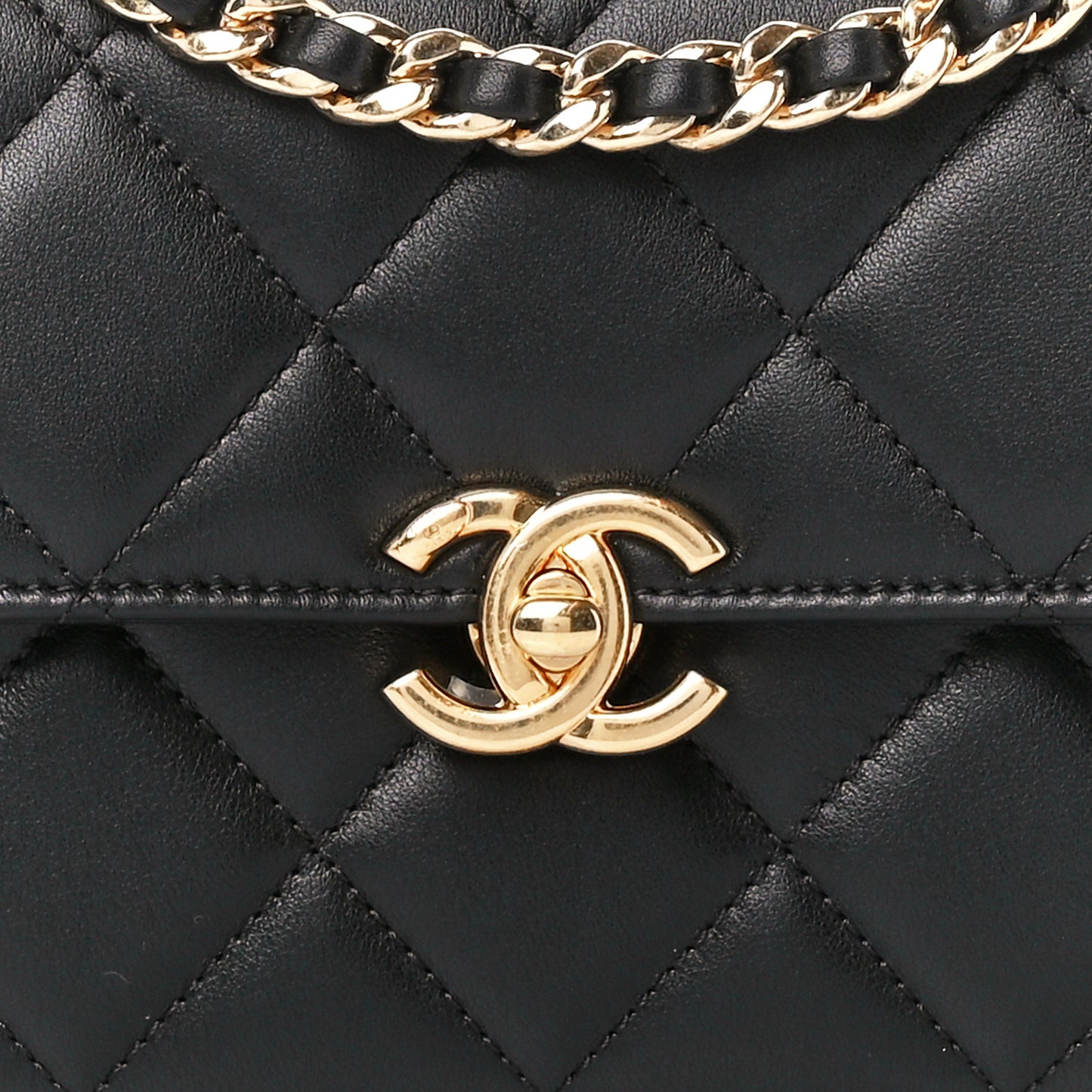 Shiny Calfskin Quilted Mini Metal Top Handle Flap Black