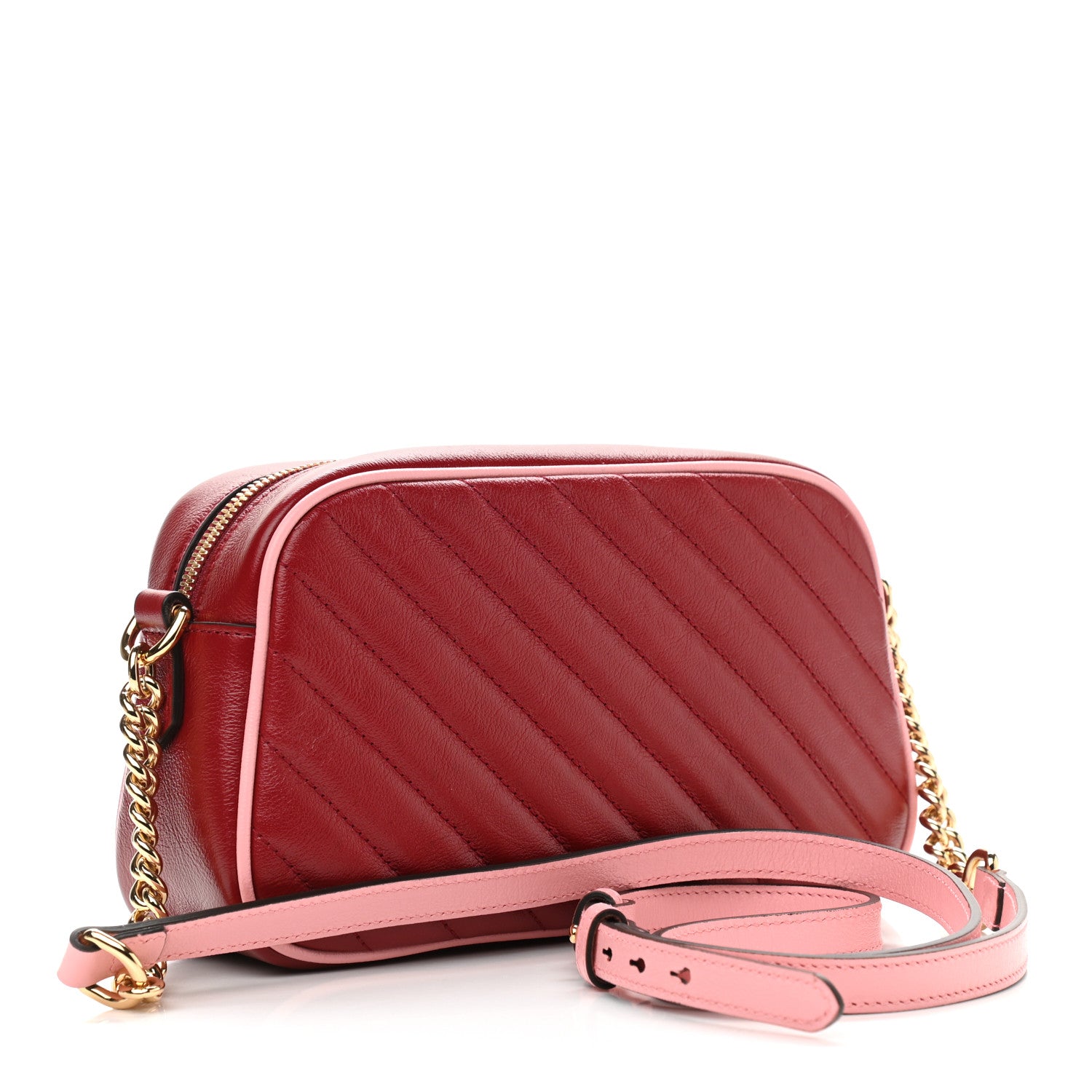 Gucci Azalea Calfskin Enamel Matelasse Diagonal Small Torchon GG Marmont Chain Shoulder Bag New Cherry Red Wild Rose 3 of 10