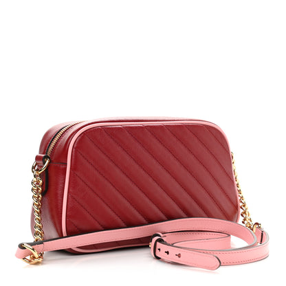 Gucci Azalea Calfskin Enamel Matelasse Diagonal Small Torchon GG Marmont Chain Shoulder Bag New Cherry Red Wild Rose 3 of 10