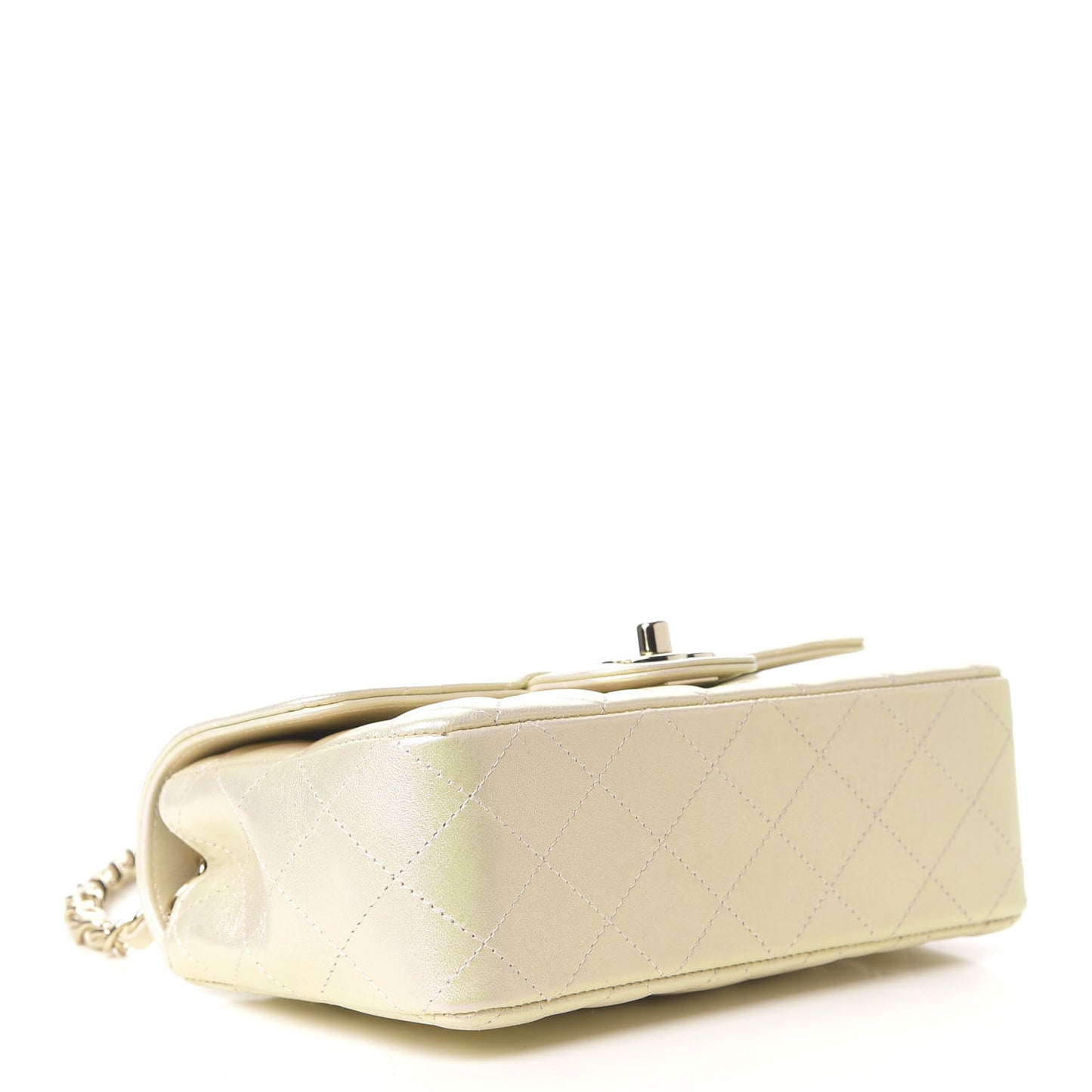 Iridescent Lambskin Quilted Mini Rectangular Flap Ivory