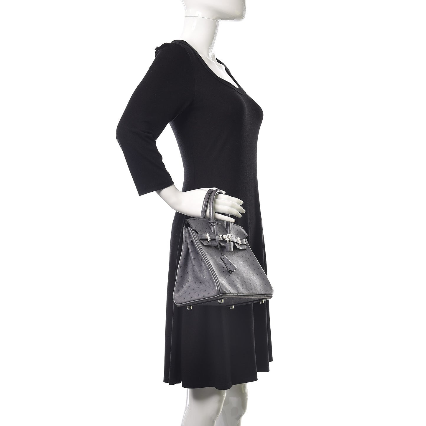 Ostrich Horseshoe Birkin 25 Gris Agate Bleu Marine