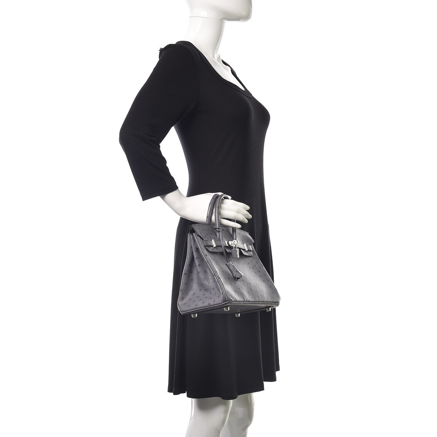 Hermes Ostrich Horseshoe Birkin 25 Gris Agate Bleu Marine 2 of 43