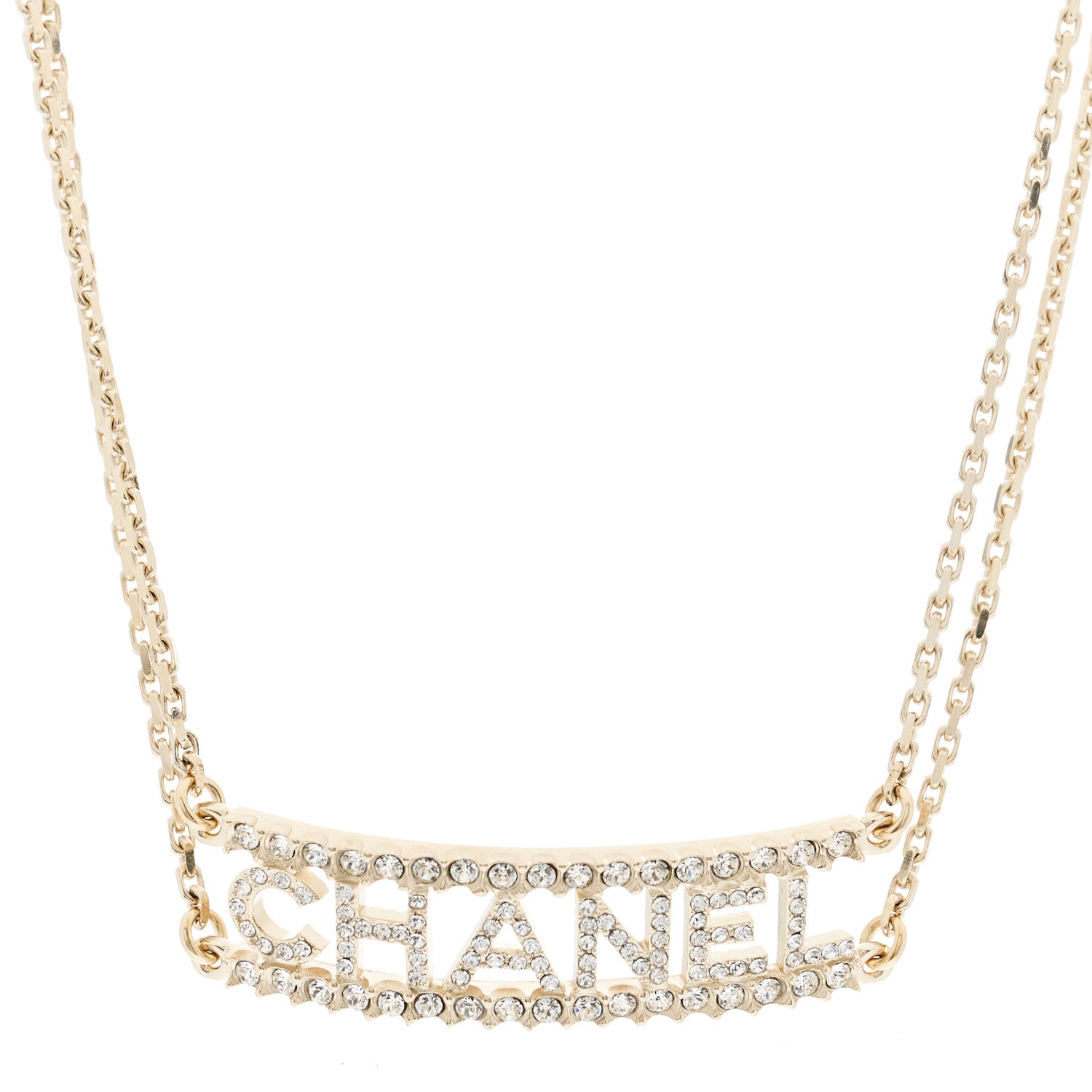 Chanel Metal Crystal Logo Choker Necklace Gold 1 of 6