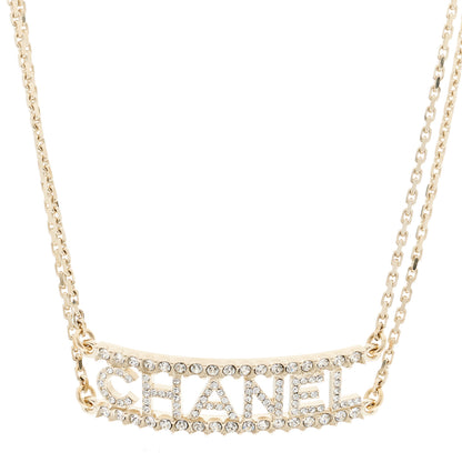 Chanel Metal Crystal Logo Choker Necklace Gold 1 of 6