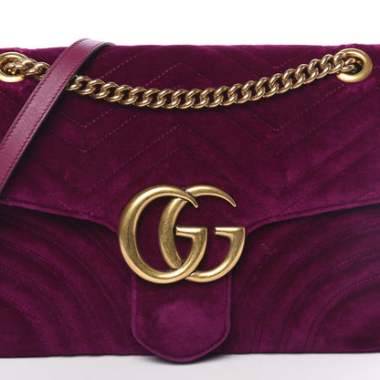Gucci Velvet Matelasse Medium GG Marmont Shoulder Bag Fuchsia Violet Cyclamen 9 of 11
