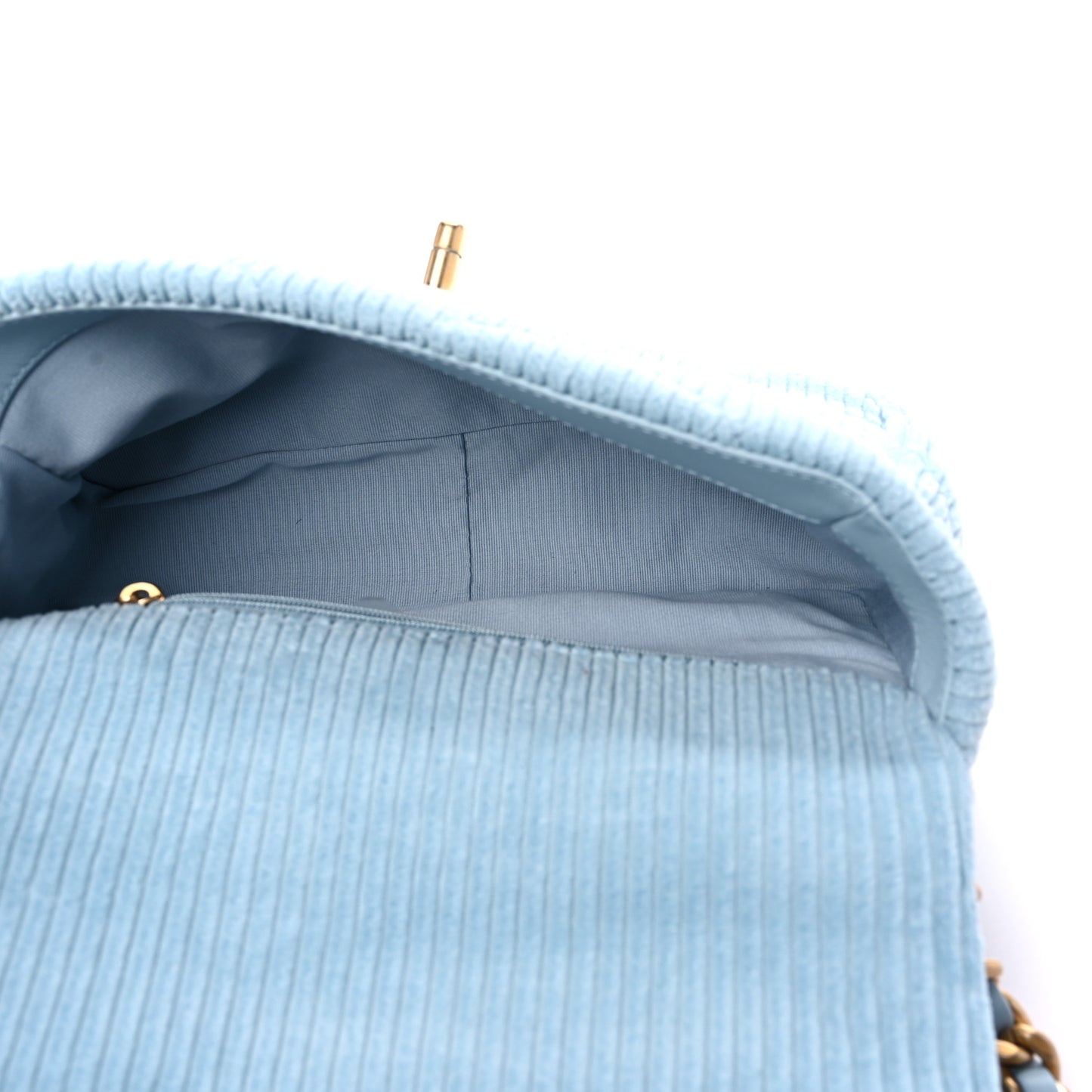 Corduroy Quilted Medium Chanel 19 Flap Light Blue