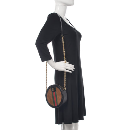 Gucci Suede Patent Web Mini Ophidia Round Shoulder Bag Nocciola Black 2 of 7