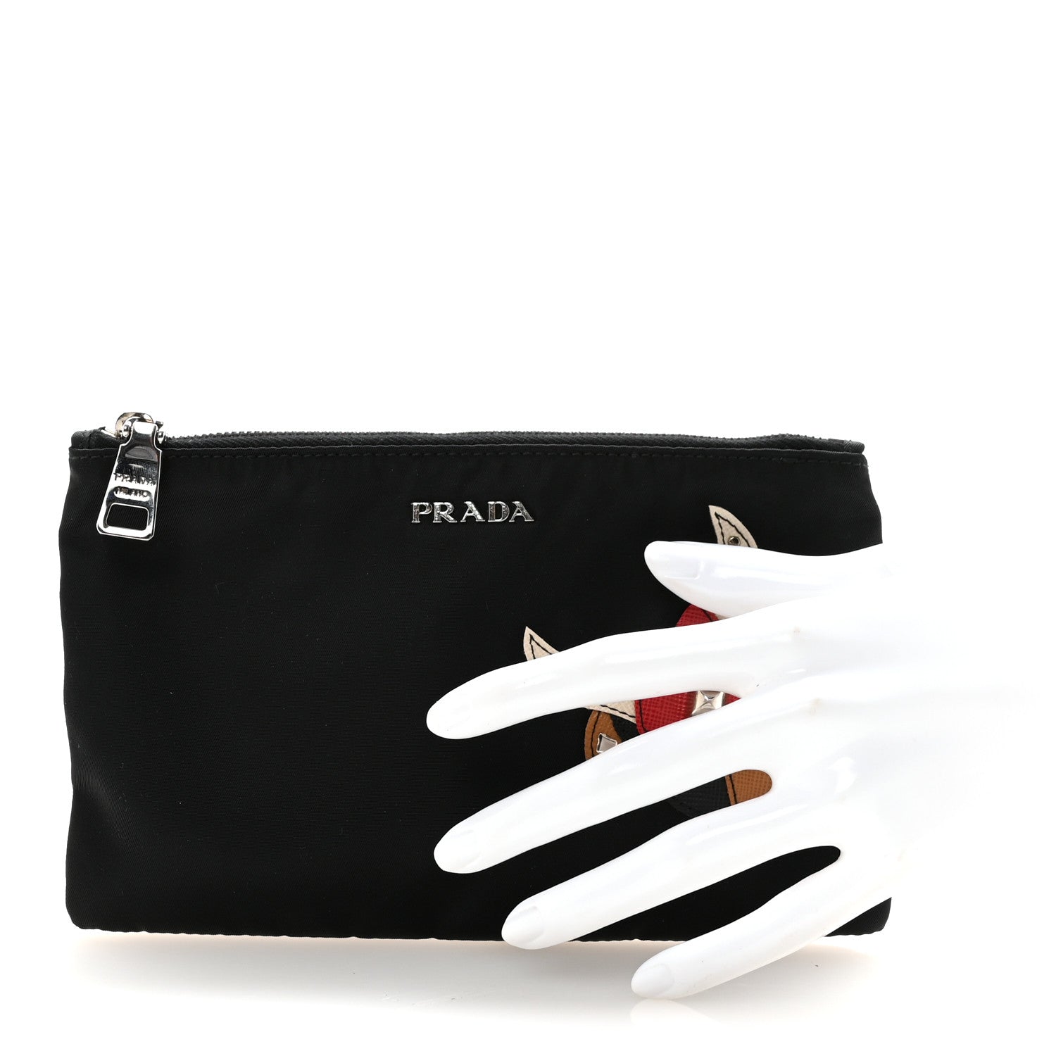 Prada Tessuto Nylon Saffiano Taurus Zip Pouch Black 2 of 6