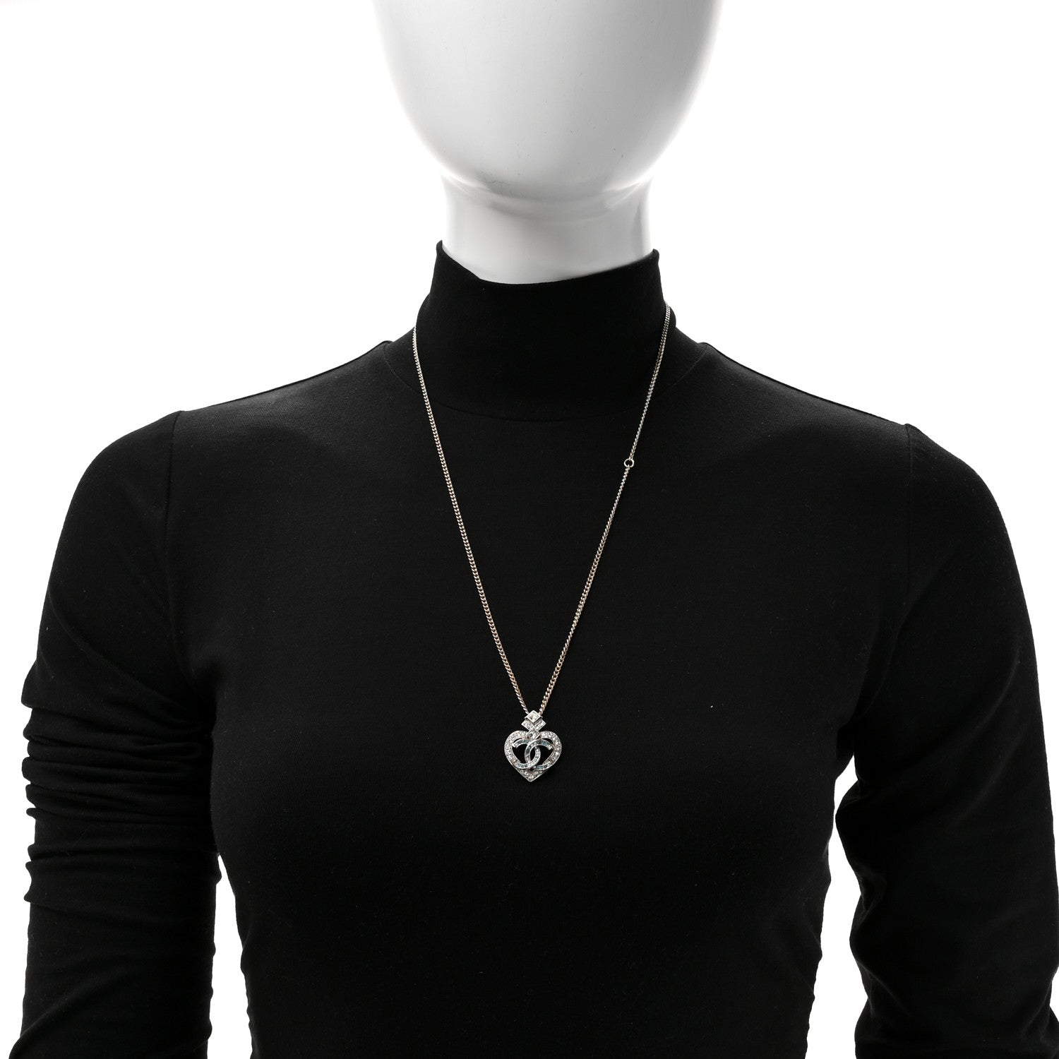 Chanel Crystal Heart CC Pendant Necklace Gold Silver Blue 2 of 5