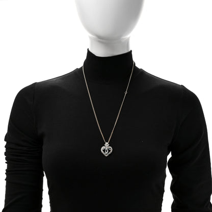 Chanel Crystal Heart CC Pendant Necklace Gold Silver Blue 2 of 5