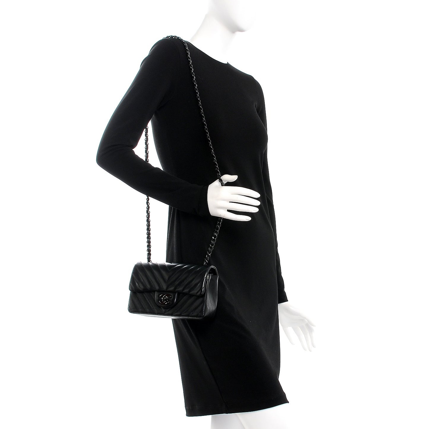 Lambskin Chevron Quilted Mini Rectangular Flap So Black