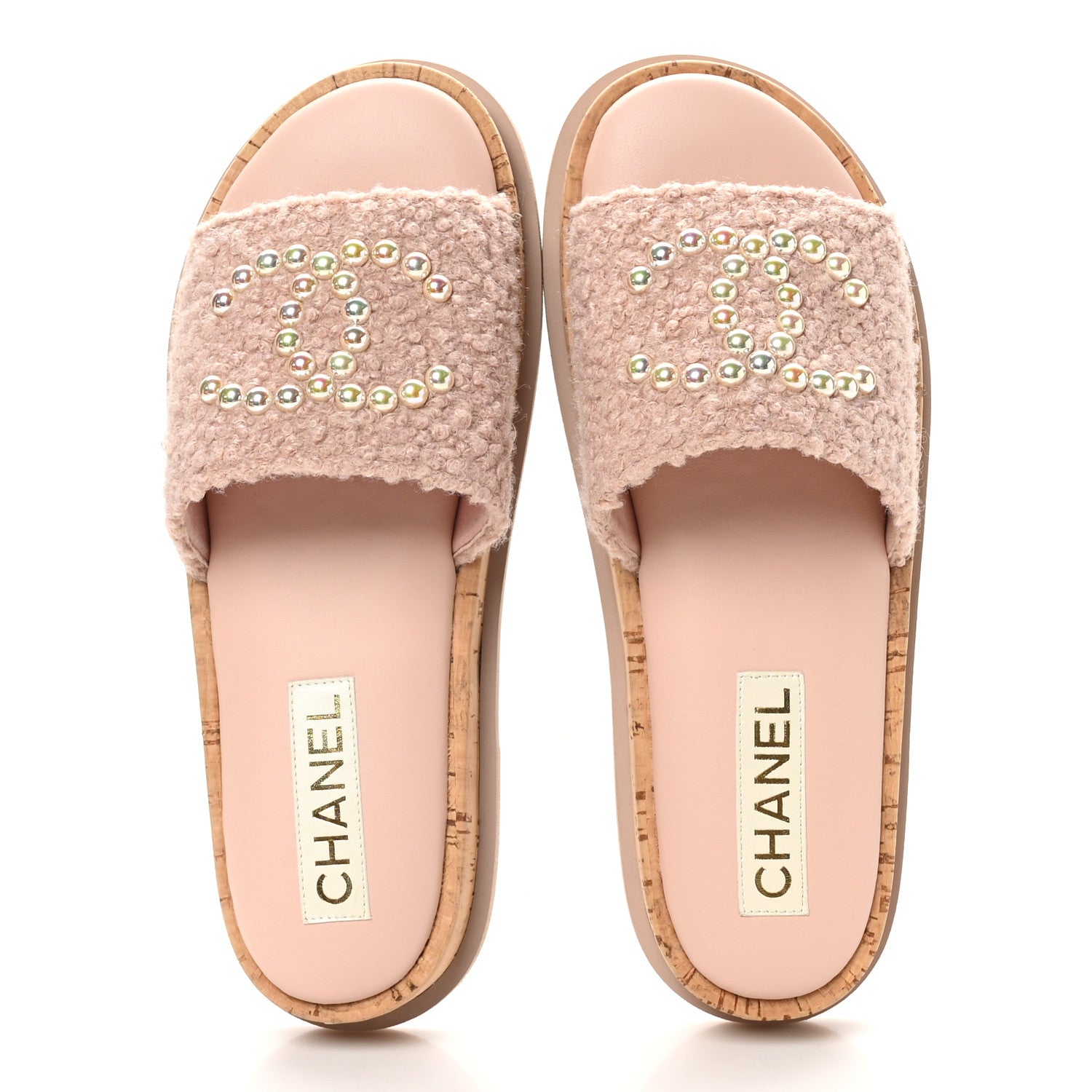 Chanel Fabric Pearl Cork CC Slip On Sandals 39 Pink 2 of 11