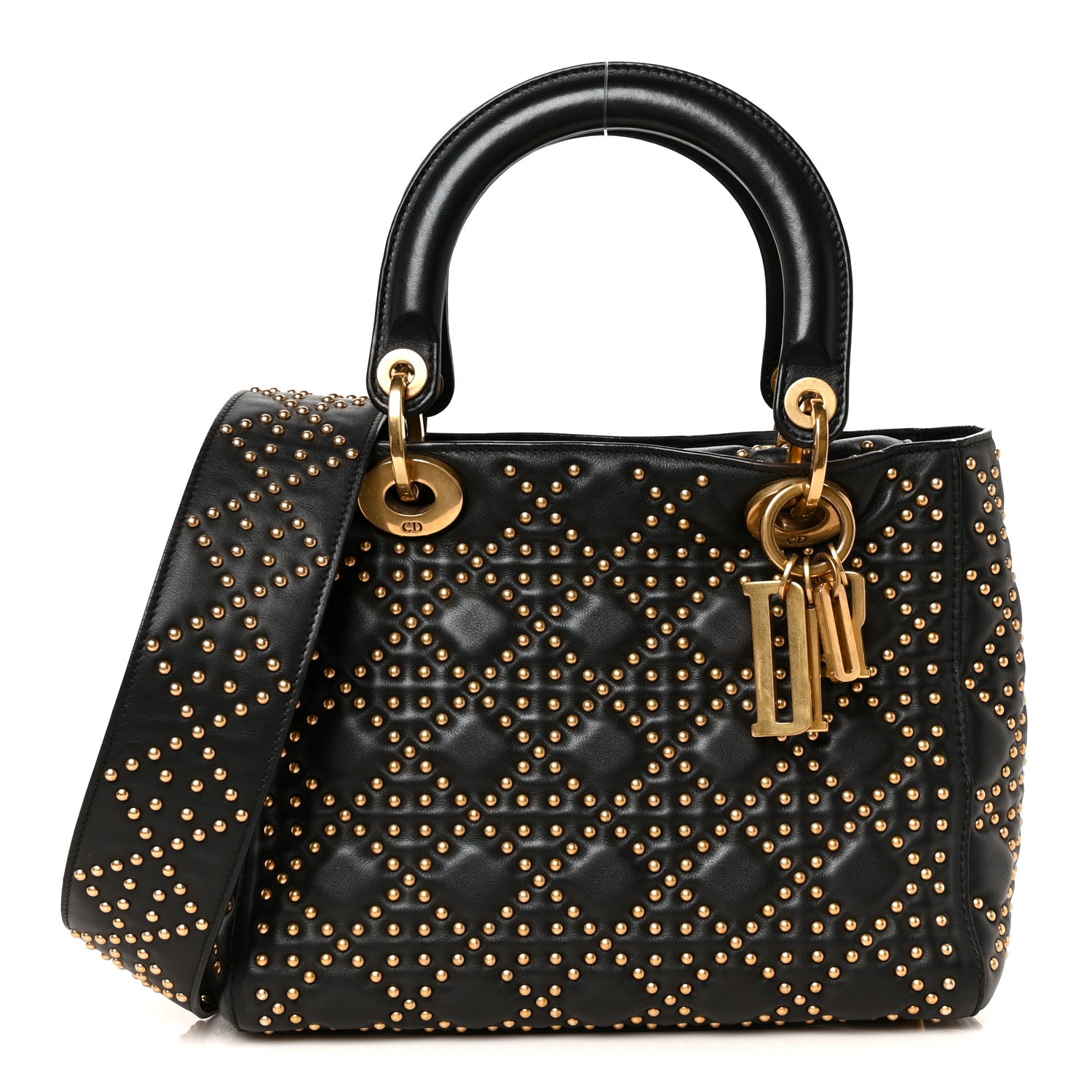 Christian Dior Calfskin Cannage Studded Medium Supple Lady Dior Black 1 of 10