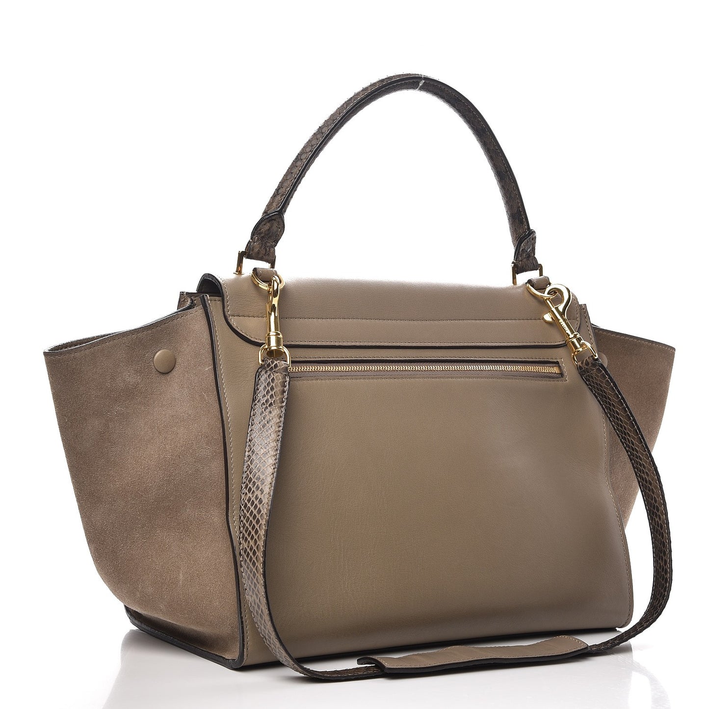 Calfskin Suede Whipsnake Medium Trapeze Taupe